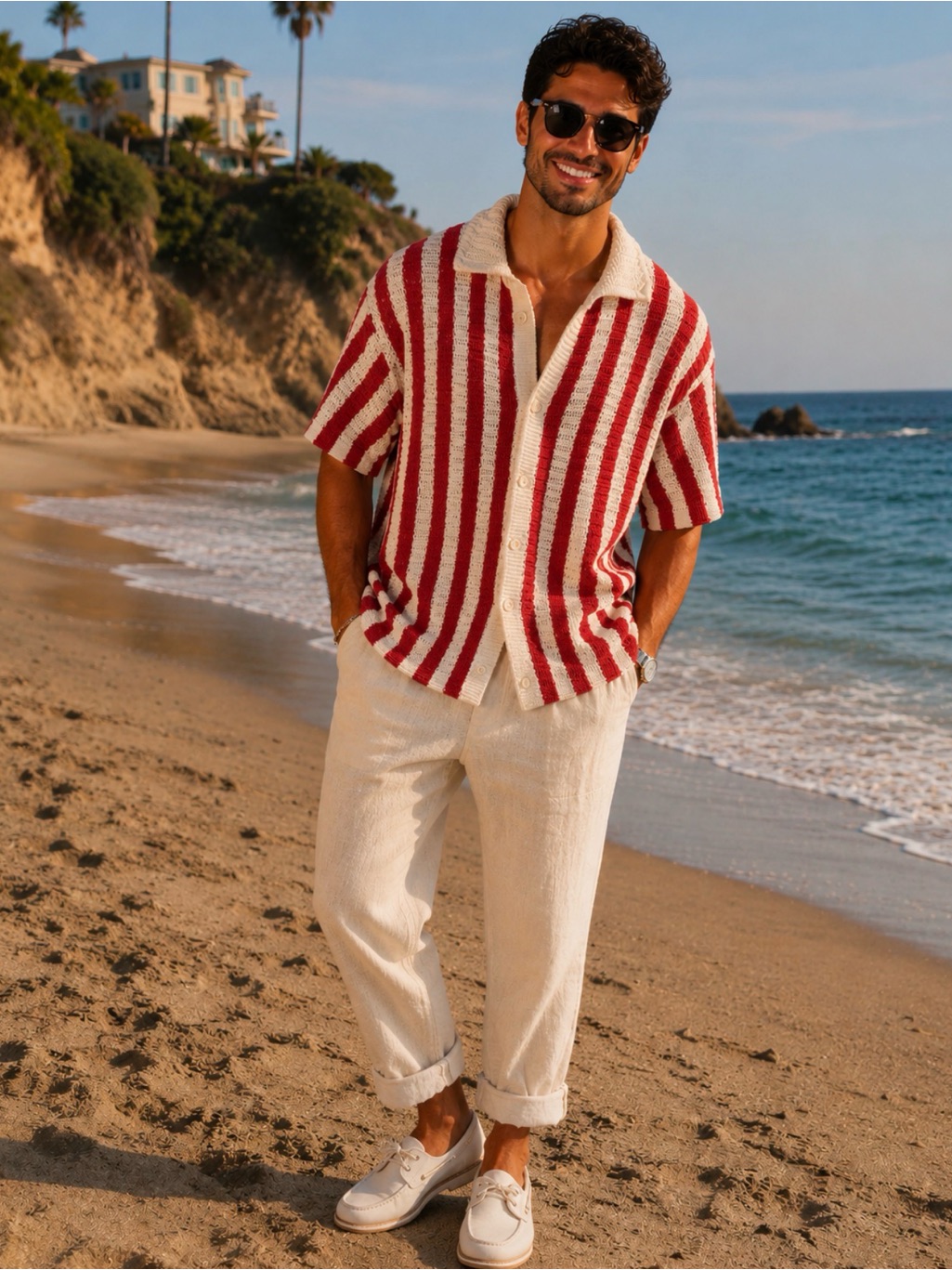 Fashion Nova Cream & Red Striped Knit Top
